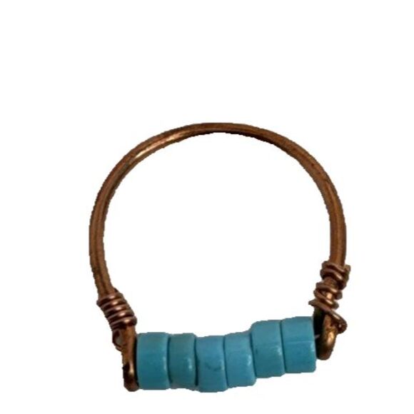 Copper And  Turquoise Line Ring Handcrafted Made In USA Size 8 Minimalist - Picture 3 of 6